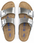 Birkenstock Women's Arizona Softbed Leather in Metallic Silver (Narrow Width)