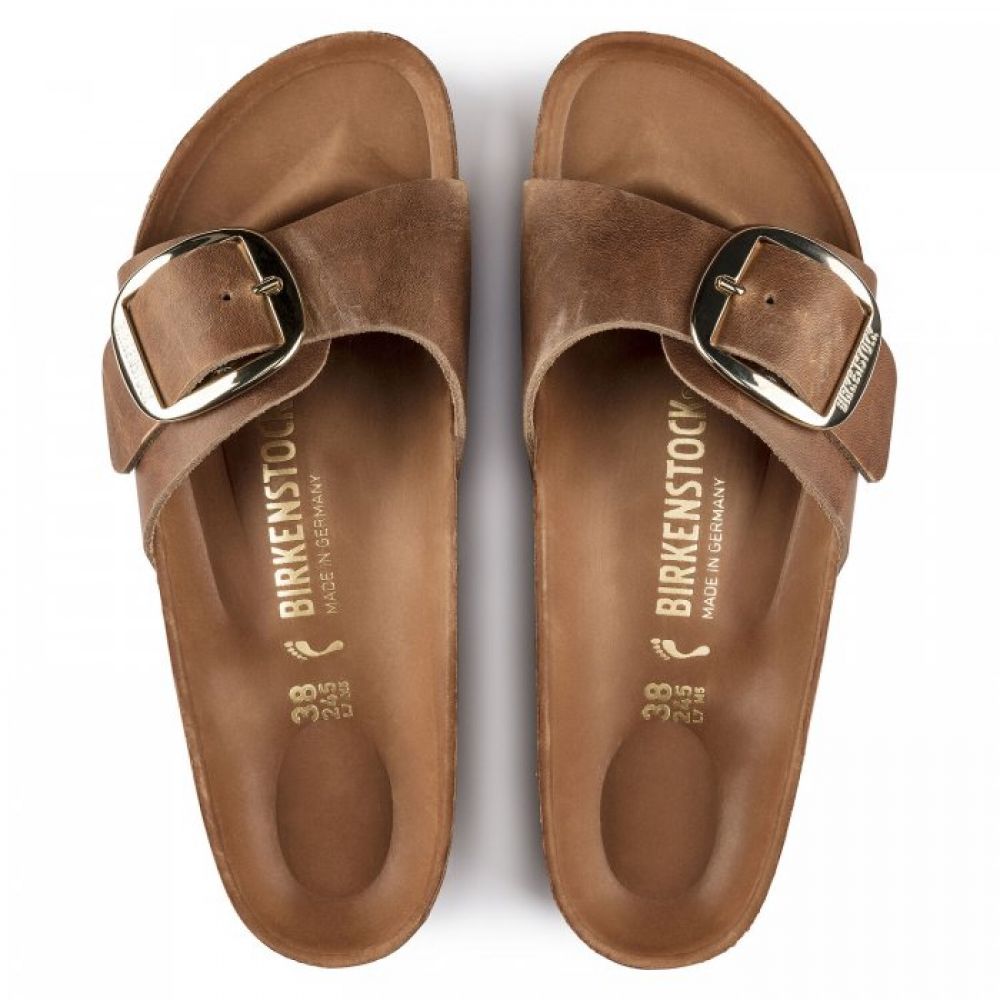 Birkenstock Women&#39;s Madrid Big Buckle Oiled Leather in Cognac (Narrow Width)