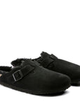 Birkenstock Boston Shearling Suede Leather in Black (Narrow Width)