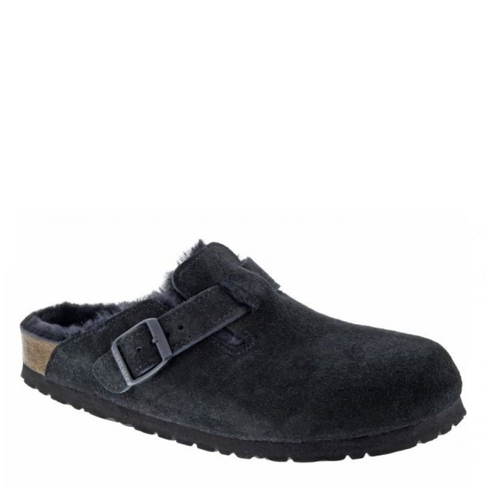 Birkenstock Boston Shearling Suede Leather in Black (Narrow Width)