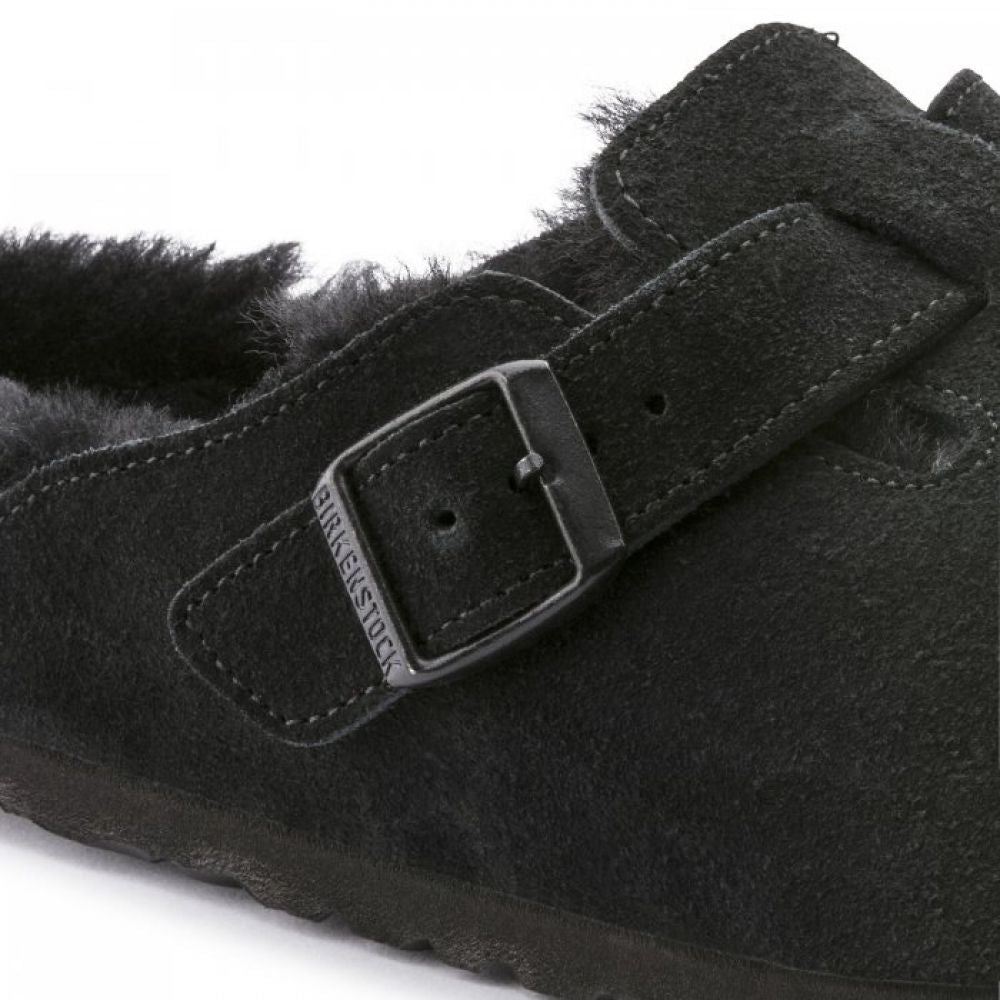 Birkenstock Boston Shearling Suede Leather in Black (Narrow Width)