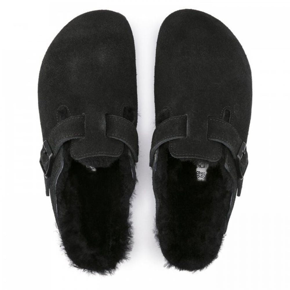 Birkenstock Boston Shearling Suede Leather in Black (Narrow Width)