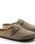 Birkenstock Men's Boston Softbed Suede Leather in Taupe