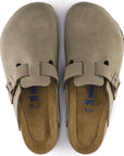 Birkenstock Men's Boston Softbed Suede Leather in Taupe