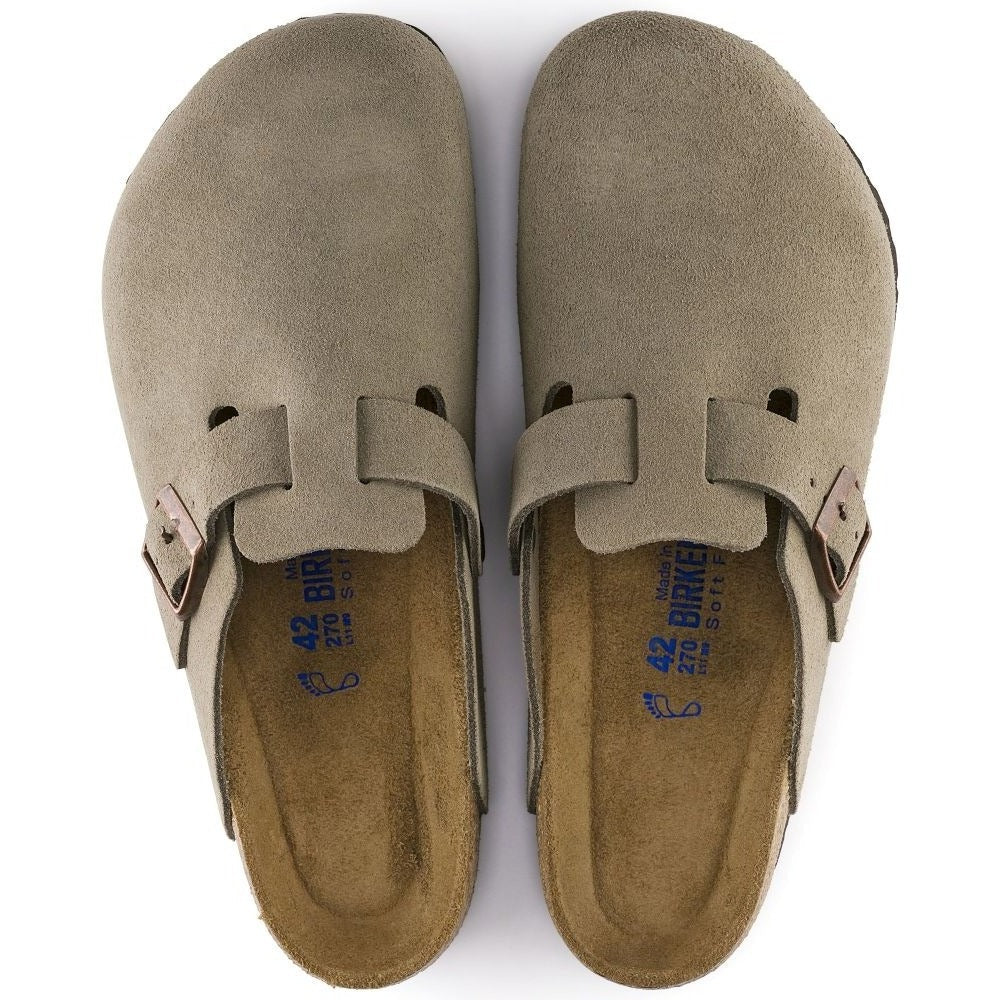 Birkenstock Women&#39;s Boston Softbed Suede Leather in Taupe (Narrow Width)