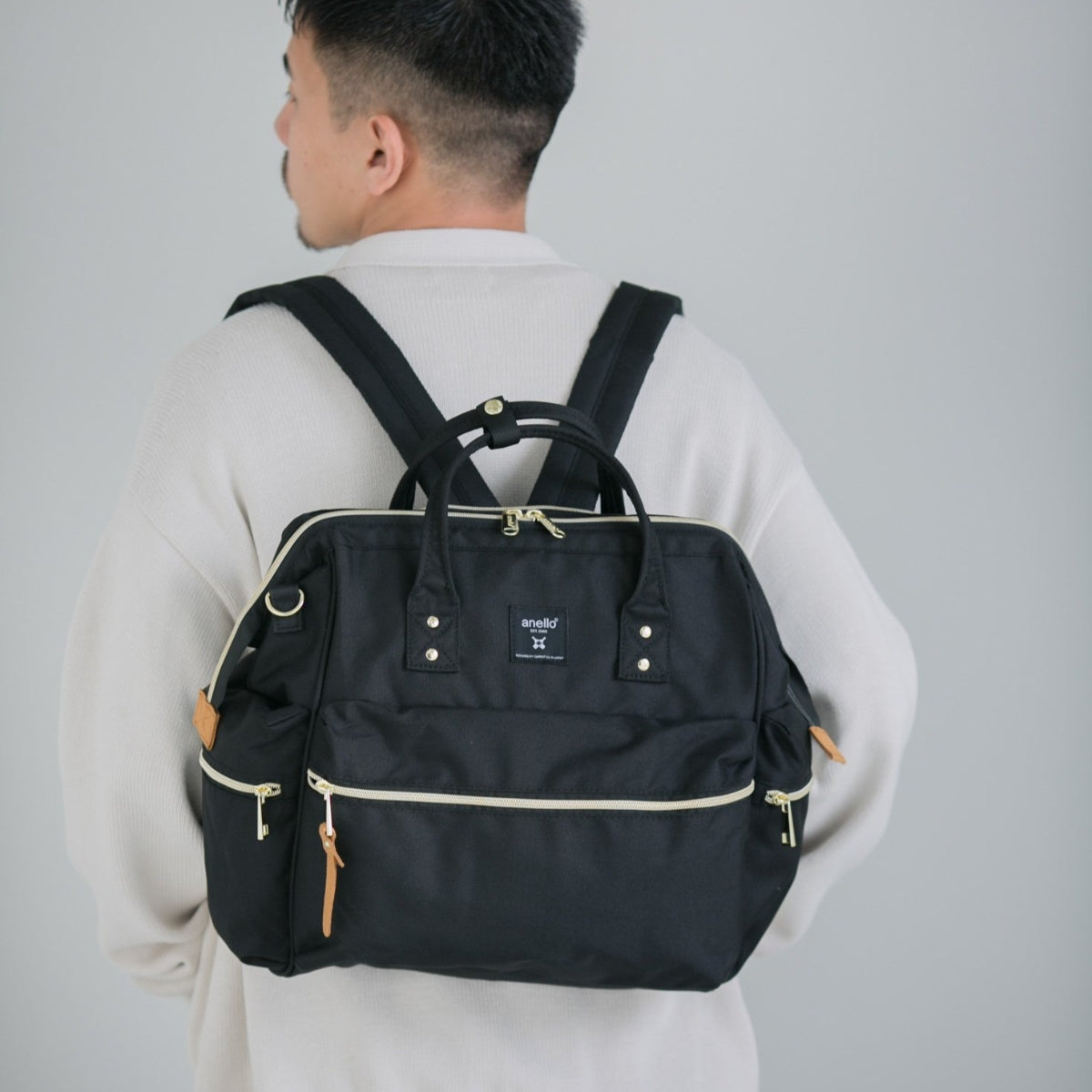 A.N.E.L.L.O Japan Made Mini Boston PU Leather 2 Way Unisex Shoulder Bag -  Beige