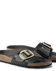 Birkenstock Women's Madrid Big Buckle Oiled Leather in High Shine Black (Narrow Width)