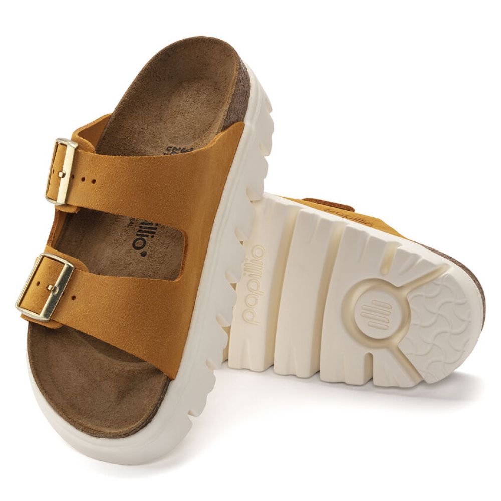 Birkenstock Women&#39;s Arizona Chunky Suede Leather in Apricot (Narrow Width)