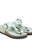 Birkenstock Women's Gizeh Big Buckle Natural Leather Patent in High-Shine Surf Green