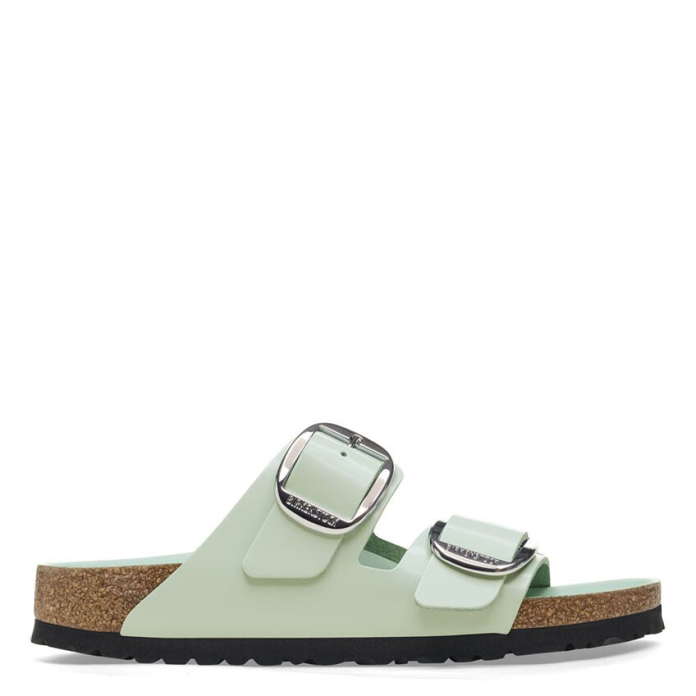 Birkenstock Women&#39;s Arizona Big Buckle Natural Leather Patent in High Shine Surf Green (Narrow Width)