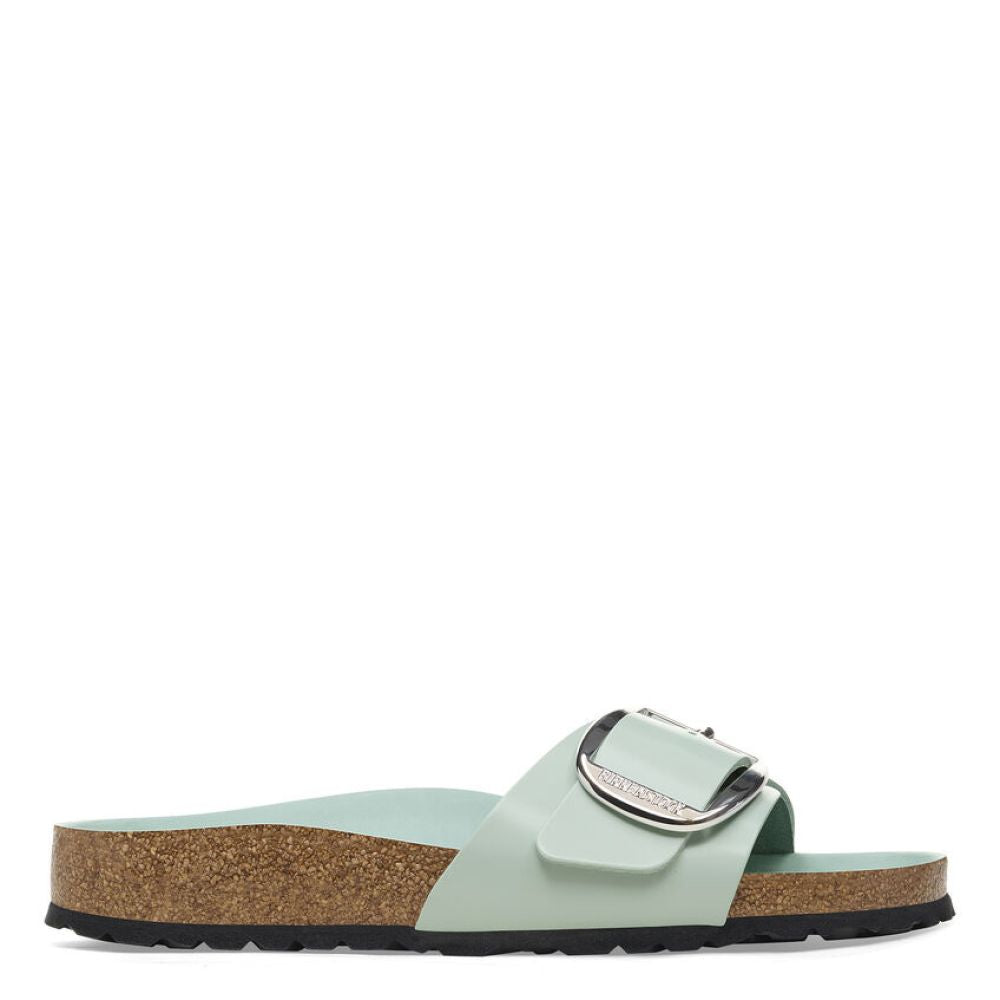 Birkenstock Women&#39;s Madrid Big Buckle Natural Leather Patent in High-Shine Surf Green (Narrow WIdth)