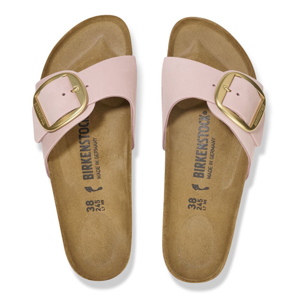 Birkenstock Women&#39;s Madrid Big Buckle Nubuck Leather in Soft Pink (Narrow WIdth)