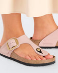 Birkenstock Women's Gizeh Big Buckle Nubuck Leather in Soft Pink