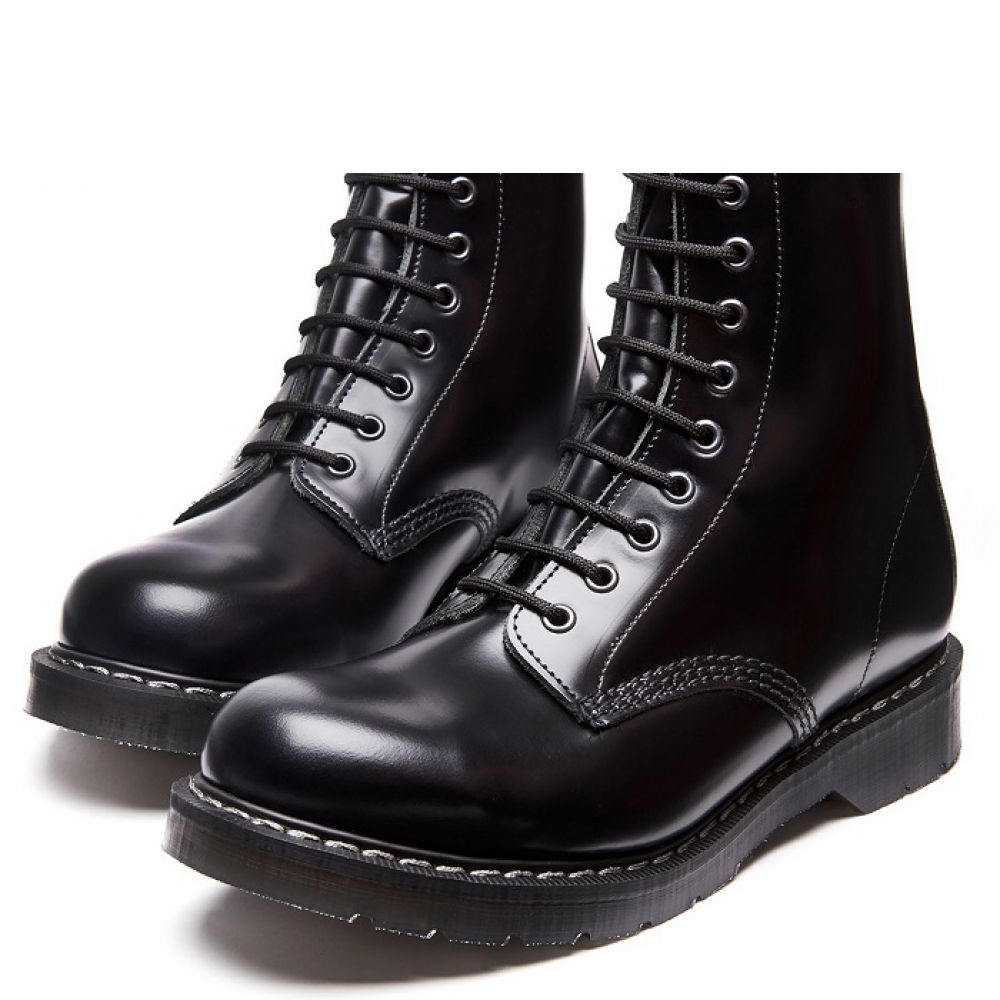 Solovair 8 Eye Derby Boot in Black Hi-Shine