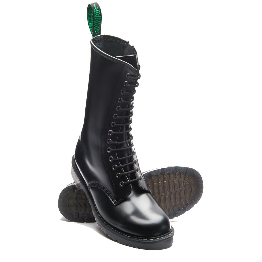 Solovair 14 Eye Zip Platform Derby Boot in Black Hi-Shine